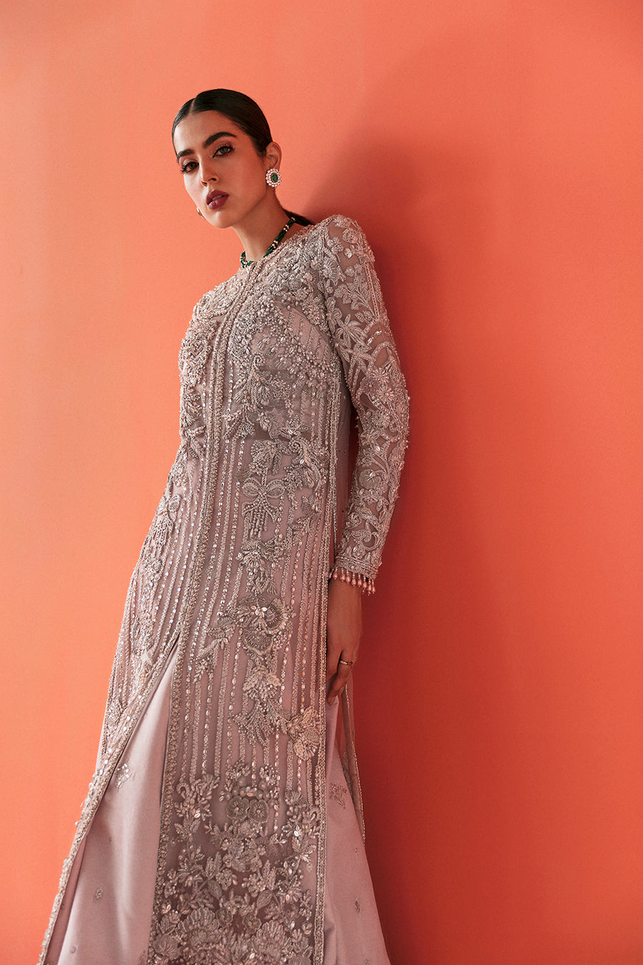 Lavender Embellished Net Organza Jacket Lehenga (2-Piece) - Image 2