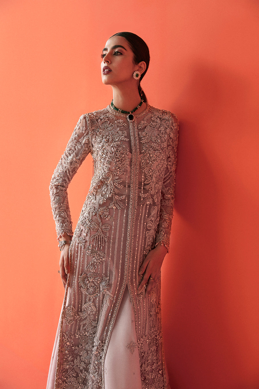 Lavender Embellished Net Organza Jacket Lehenga (2-Piece) - Image 3