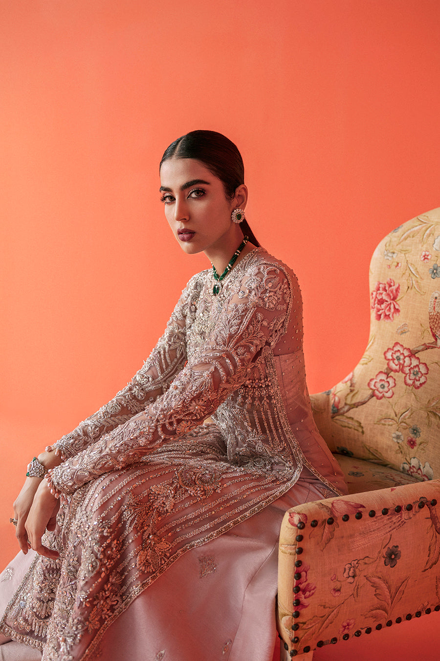 Lavender Embellished Net Organza Jacket Lehenga (2-Piece) - Image 4