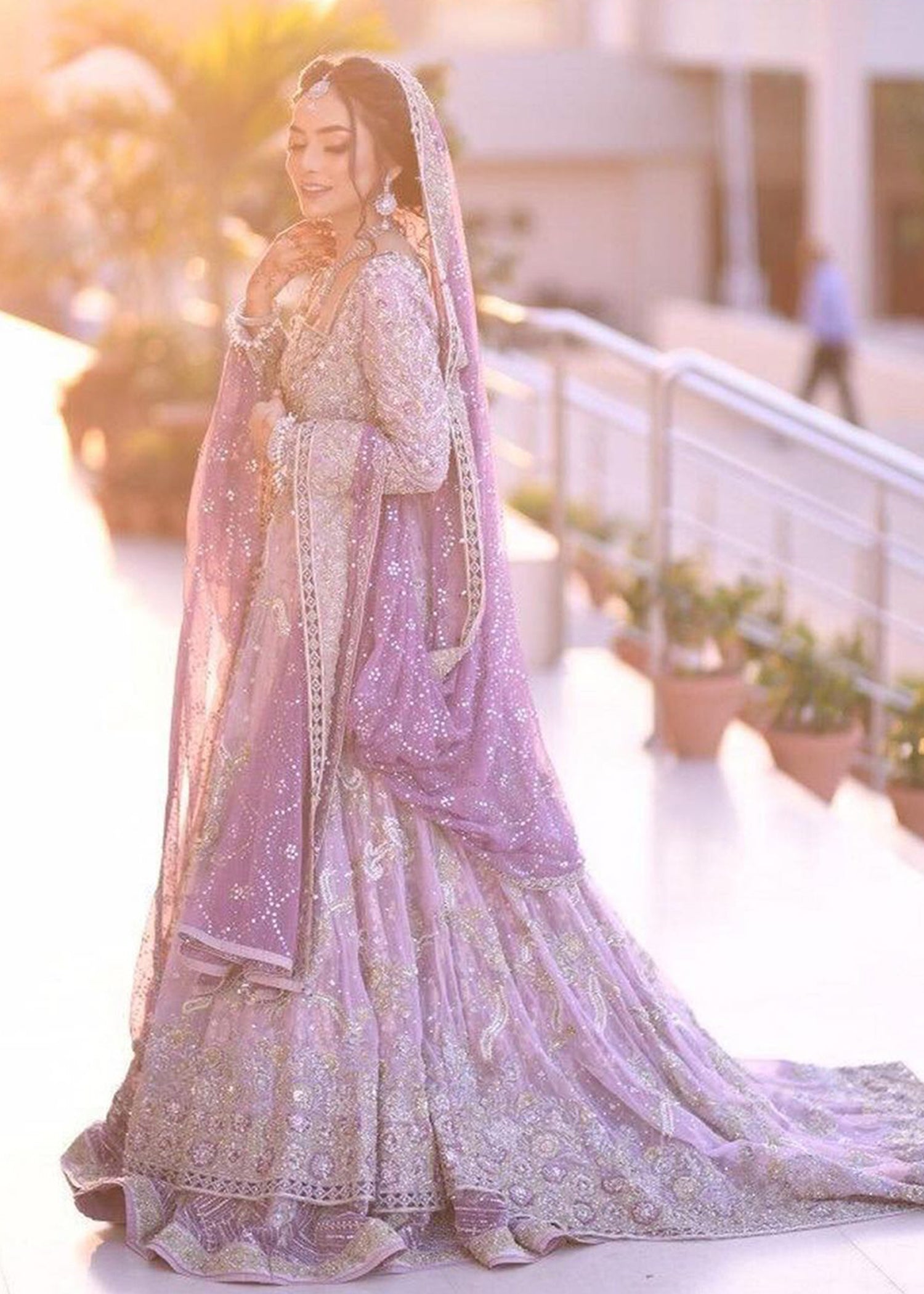 Lavender Embellished Net Bridal Lehenga (3-Piece) - Image 1