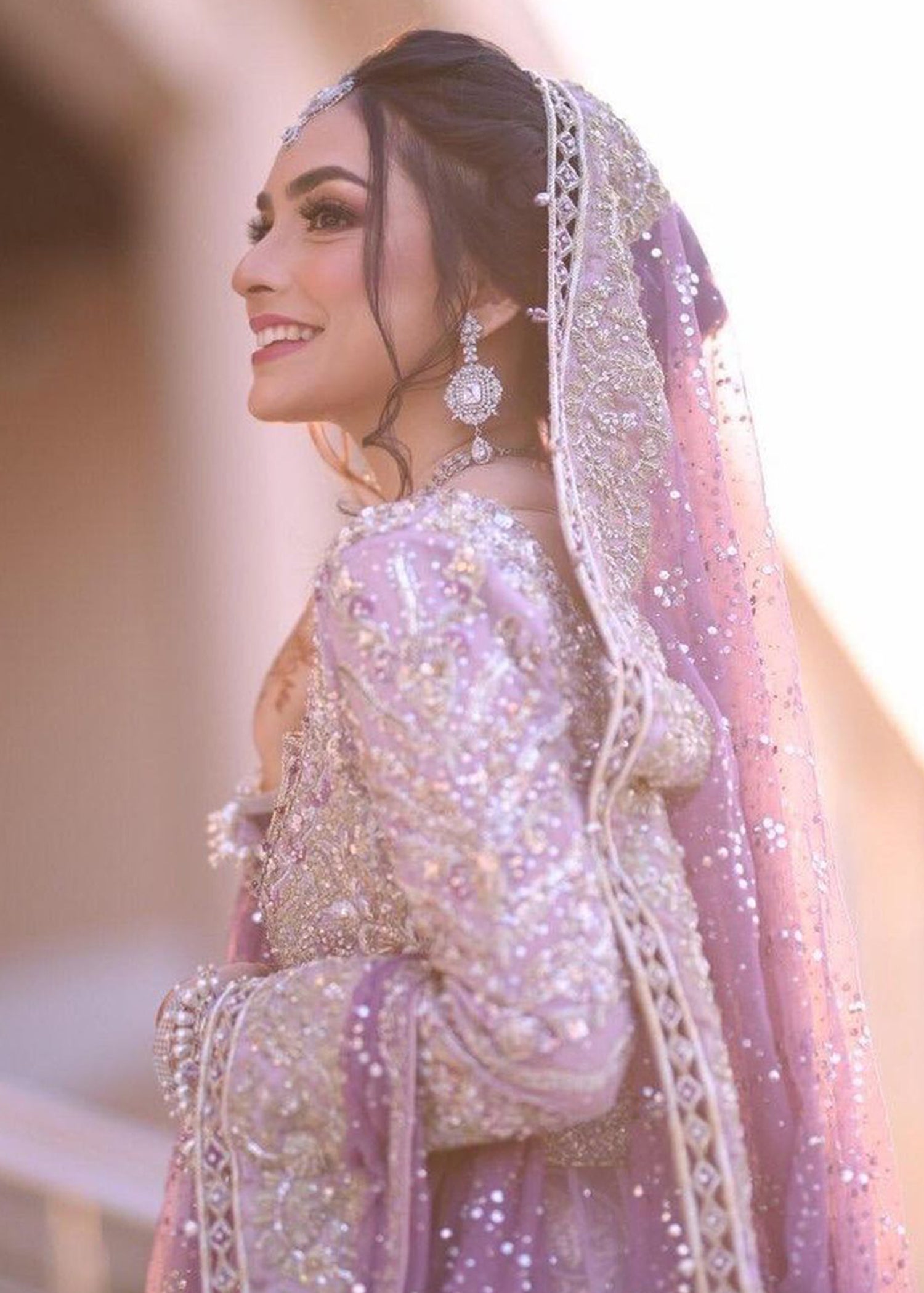 Lavender Embellished Net Bridal Lehenga (3-Piece) - Image 2