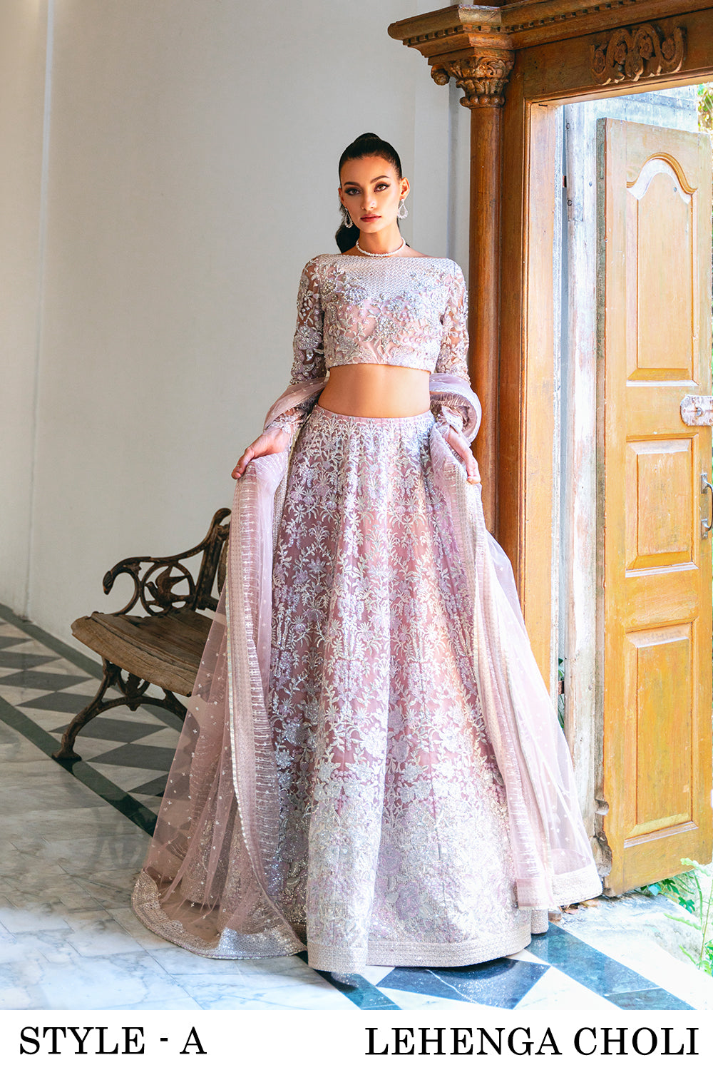 Lilac Embellished Net Bridal Lehenga (3-Piece) - Image 1