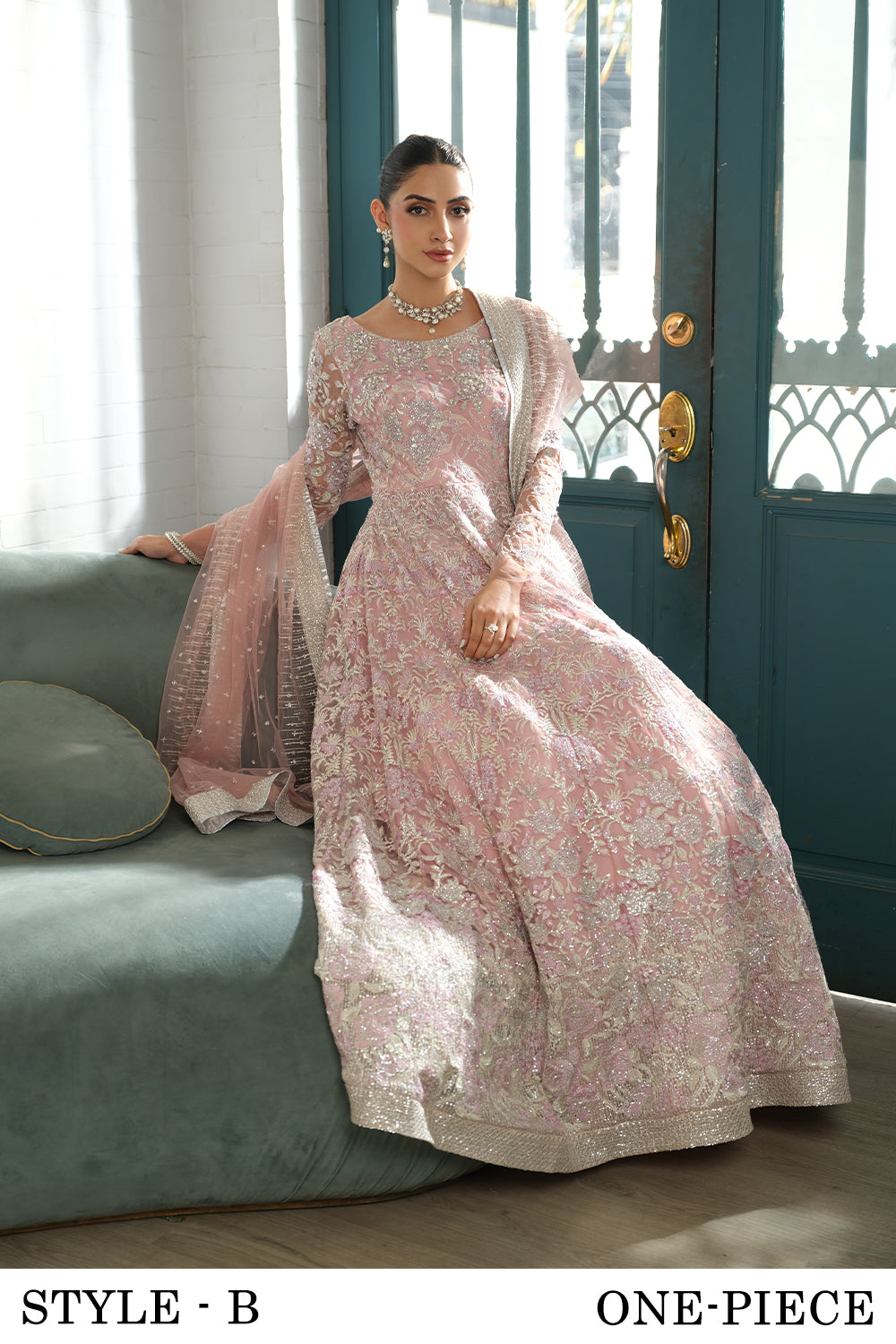 Lilac Embellished Net Bridal Lehenga (3-Piece) - Image 2