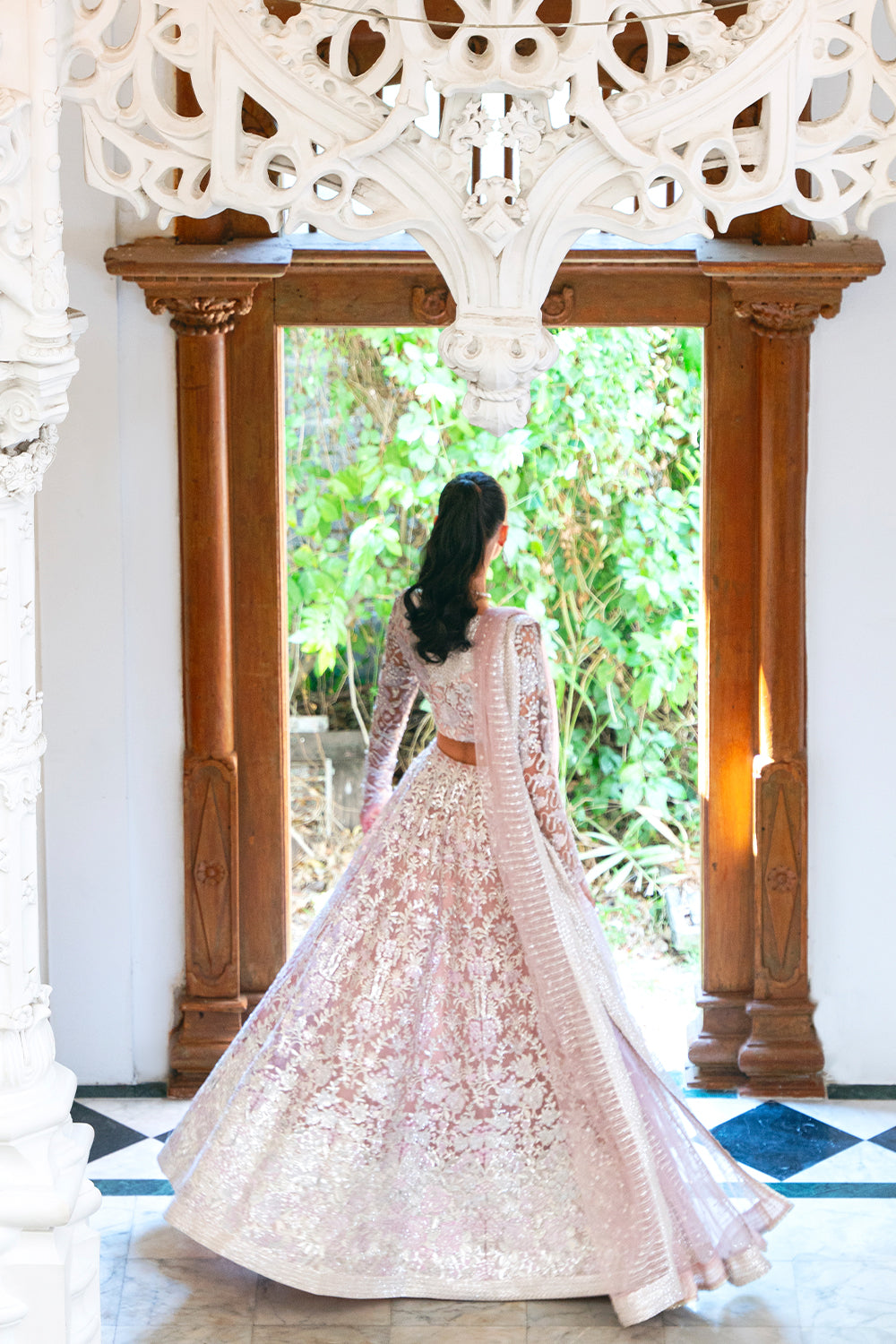 Lilac Embellished Net Bridal Lehenga (3-Piece) - Image 4