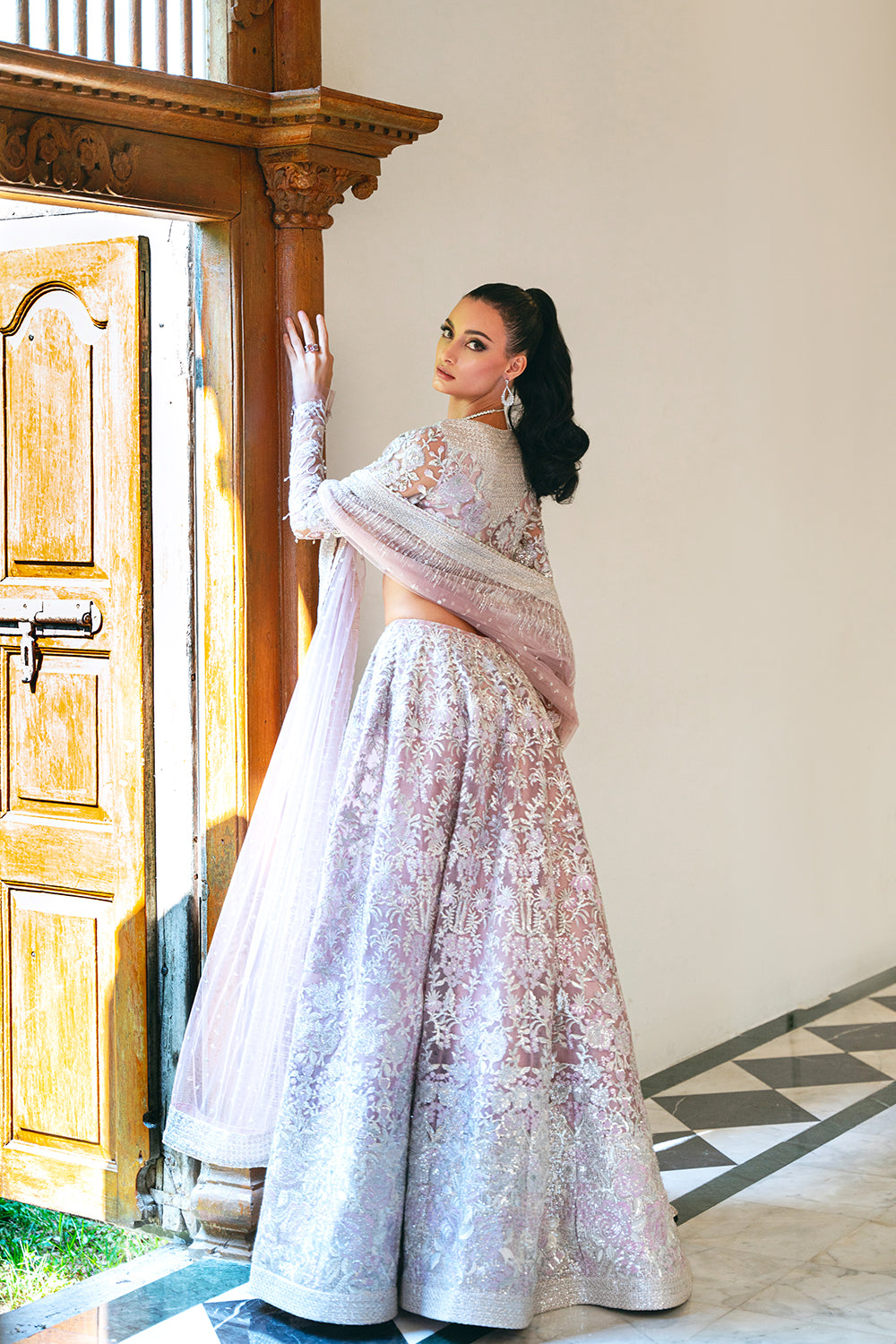 Lilac Embellished Net Bridal Lehenga (3-Piece) - Image 5