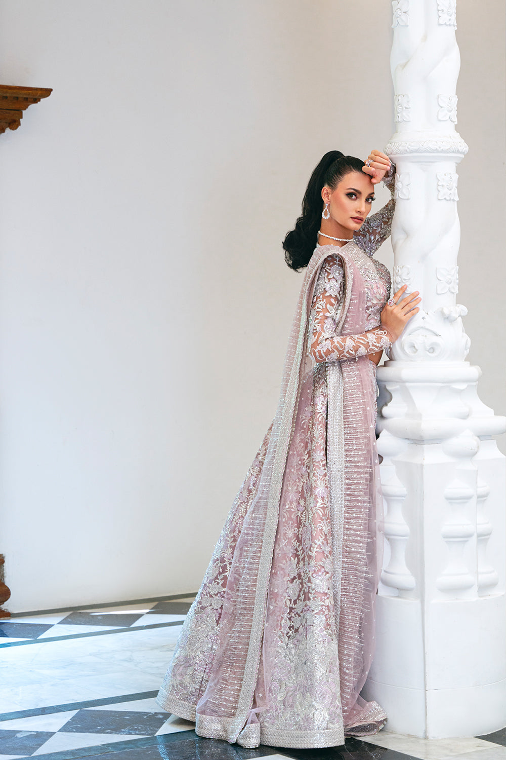 Lilac Embellished Net Bridal Lehenga (3-Piece) - Image 6