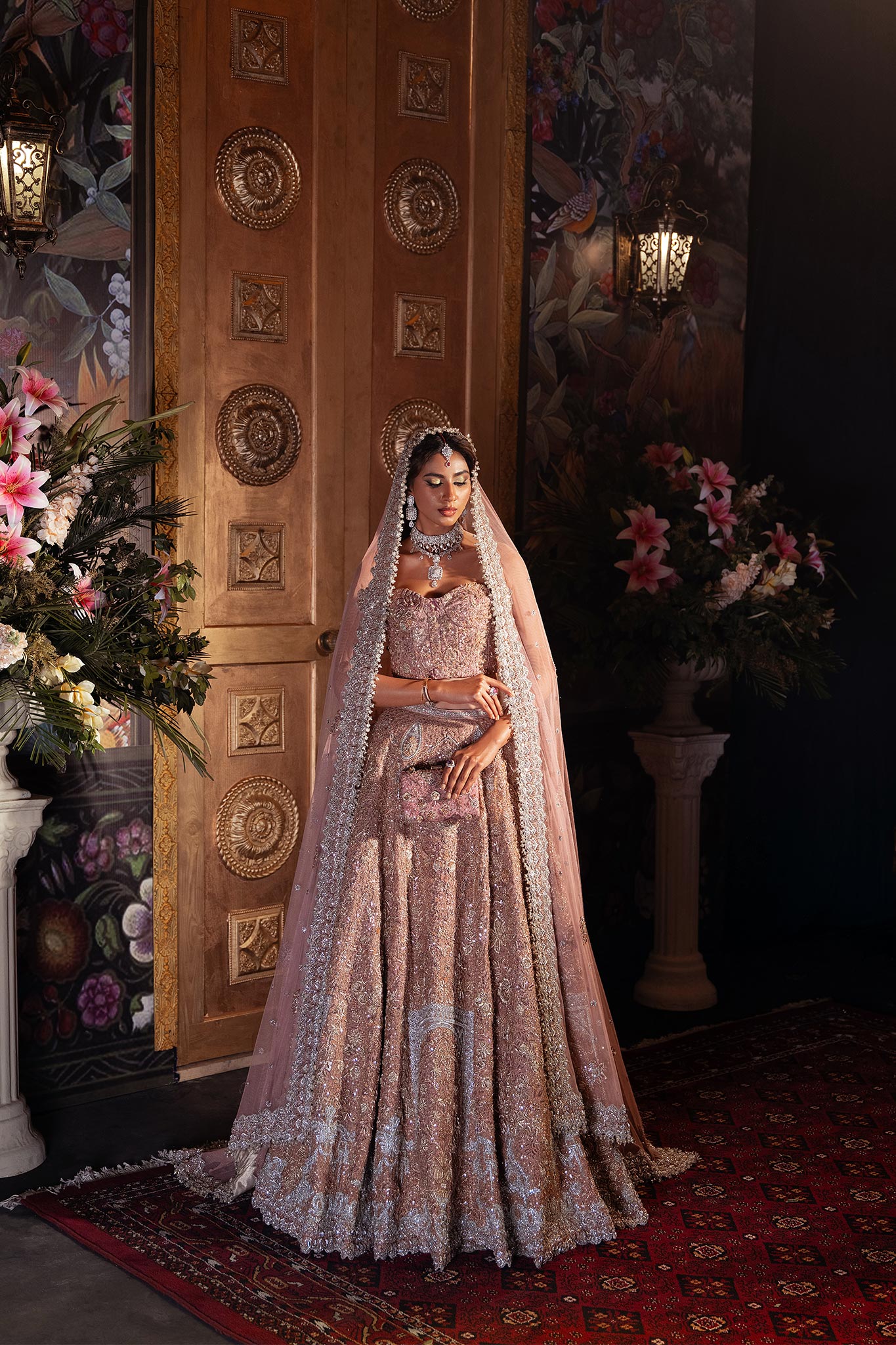 Pakistani Light Lavender Zardozi Net Bridal Lehenga (3-Piece) - Image 2