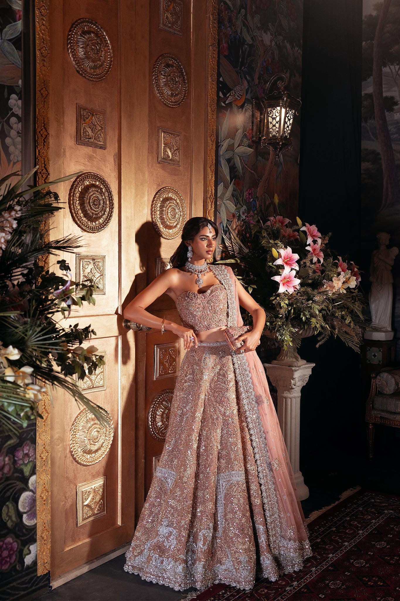 Pakistani Light Lavender Zardozi Net Bridal Lehenga (3-Piece) - Image 5