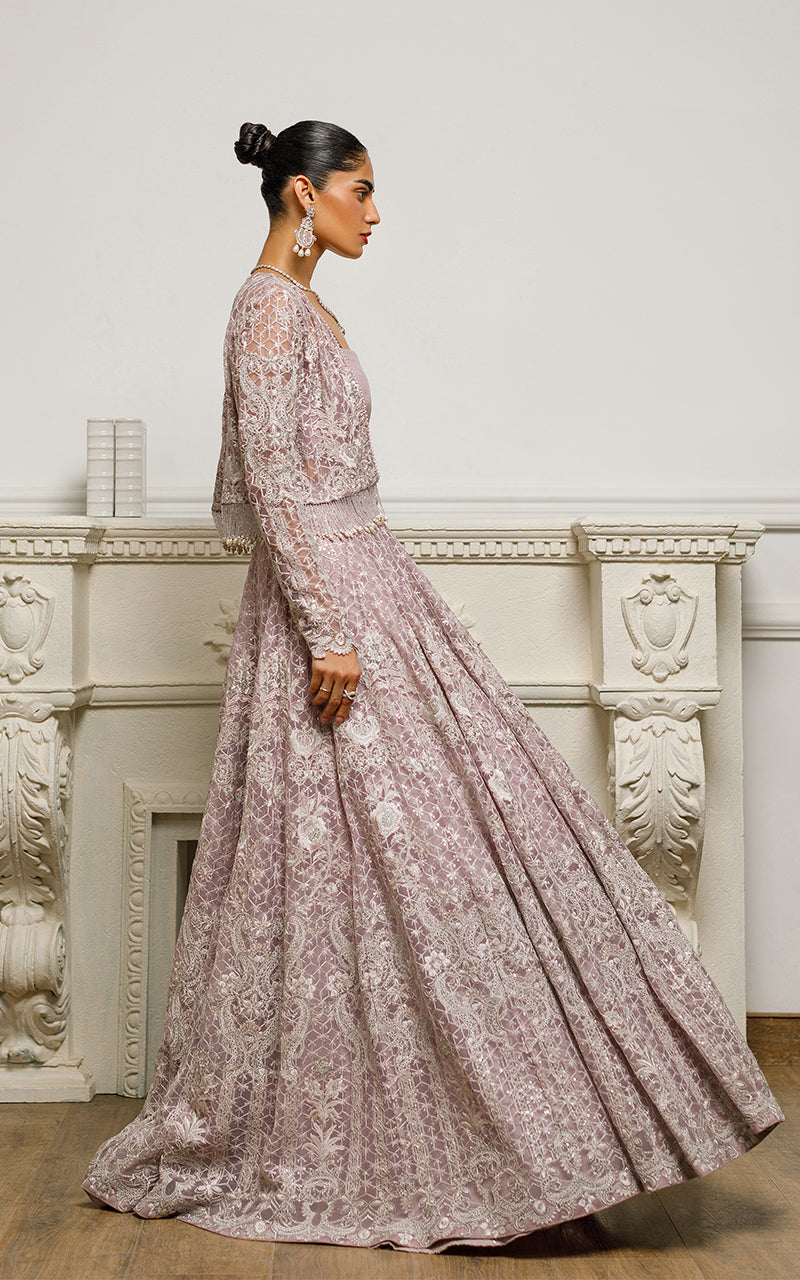 Lilac Embroidered Net Lehenga with Jacket (2-Piece) - Image 4