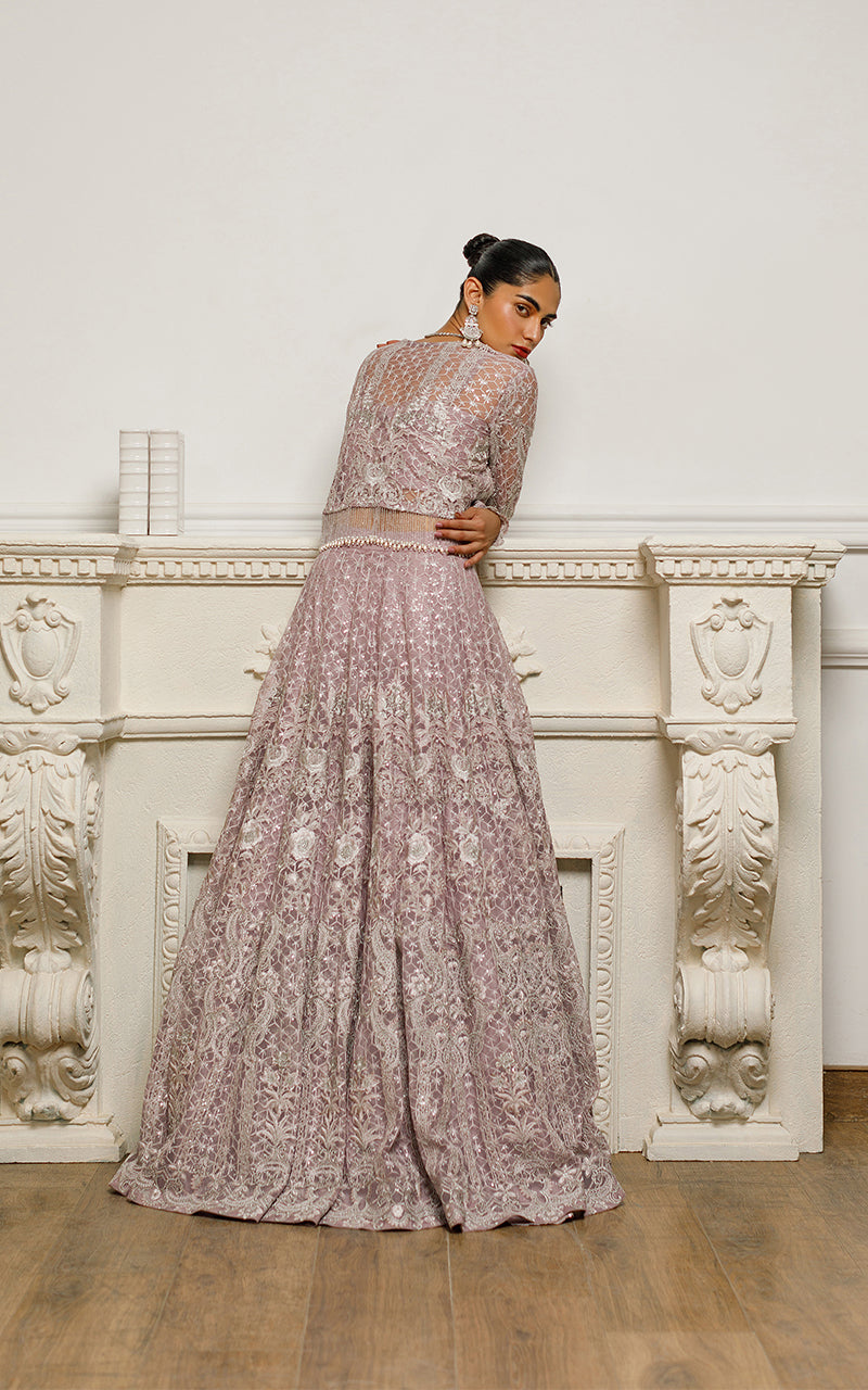 Lilac Embroidered Net Lehenga with Jacket (2-Piece) - Image 5