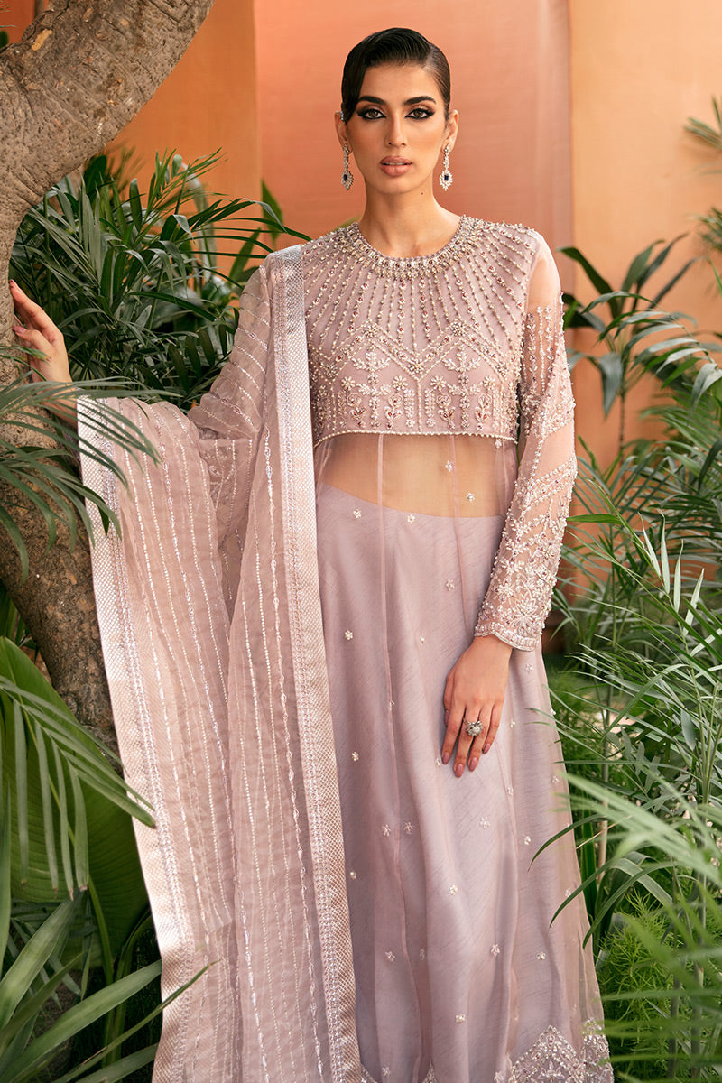 Pakistani Lilac Hand-Embellished Organza Bridal Lehenga (3-Piece) - Image 2