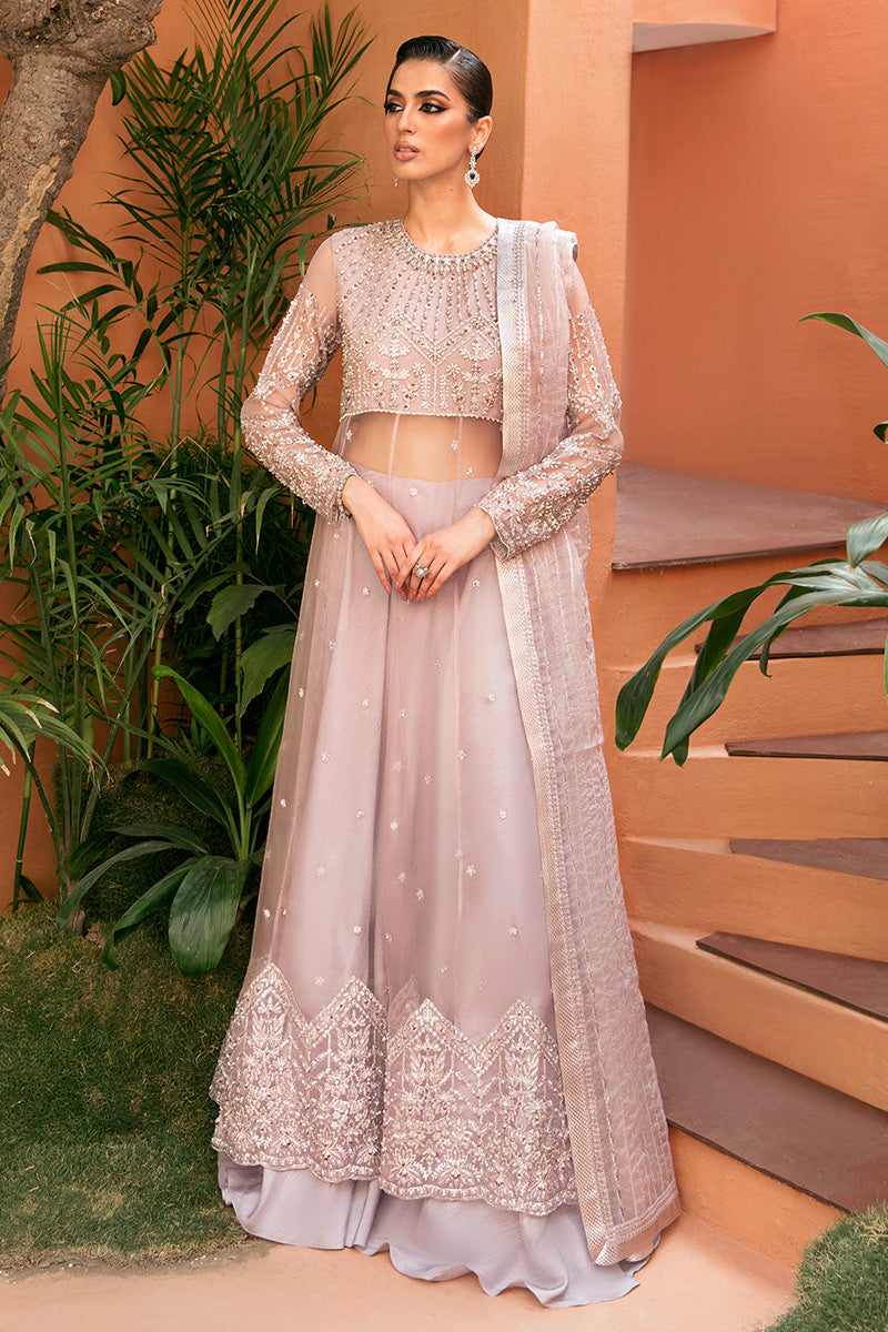 Pakistani Lilac Hand-Embellished Organza Bridal Lehenga (3-Piece) - Image 3