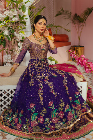 Plum Dabka Resham Organza Jamawar Lehenga (3-Piece) - Image 2