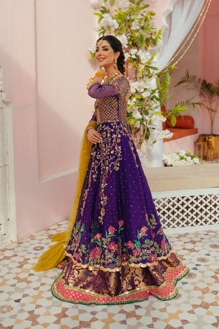 Plum Dabka Resham Organza Jamawar Lehenga (3-Piece) - Image 4