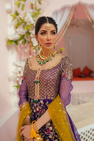 Plum Dabka Resham Organza Jamawar Lehenga (3-Piece) - Image 5