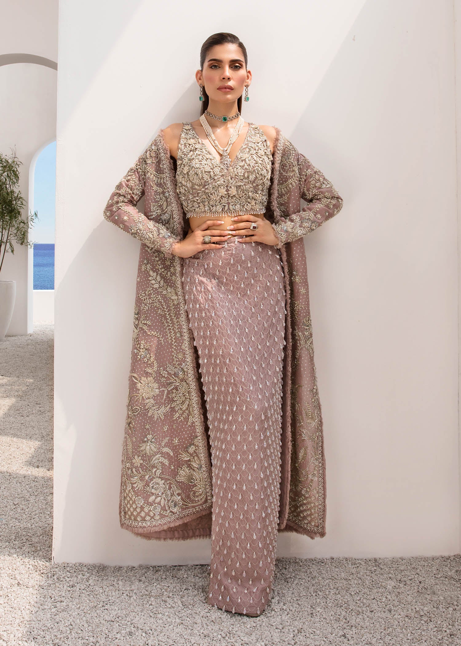 Indian Lilac Embroidered Organza Net & Raw Silk Lehenga (3-Piece) - Image 5