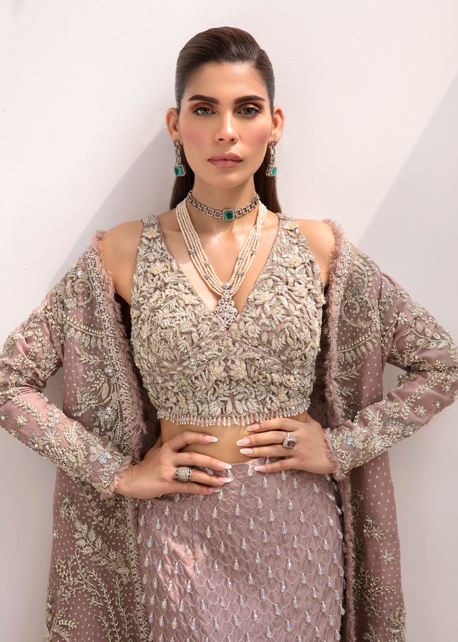 Indian Lilac Embroidered Organza Net & Raw Silk Lehenga (3-Piece) - Image 6