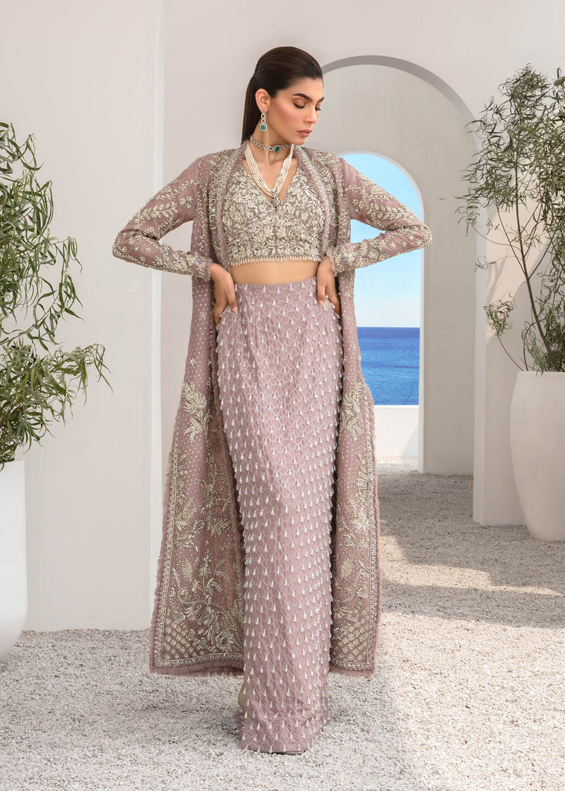 Lilac Embroidered Organza Net & Raw Silk Lehenga (3-Piece) - Image 1