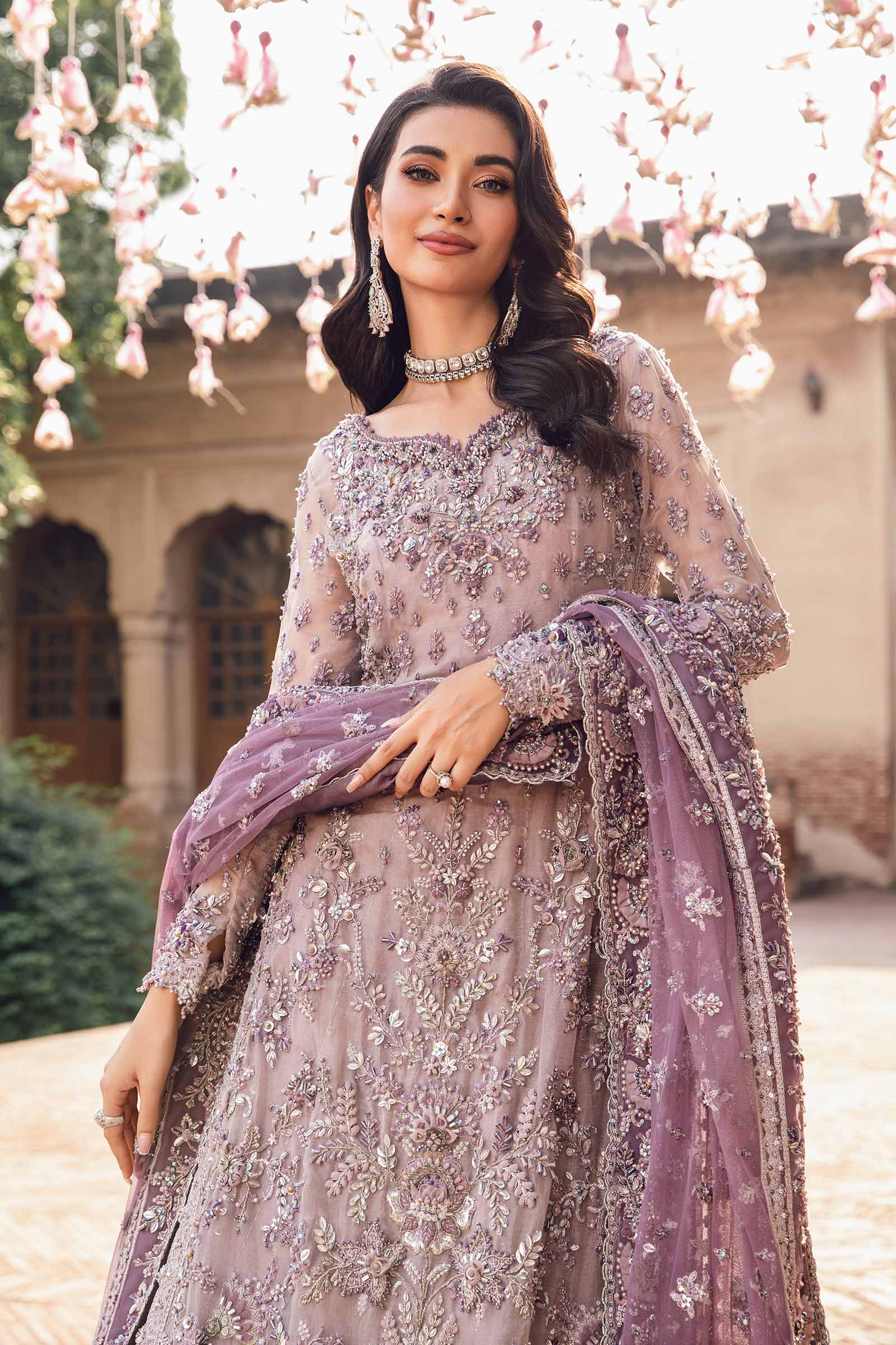 Lilac Hand-Embellished Organza Lehenga (3-Piece) - Image 2
