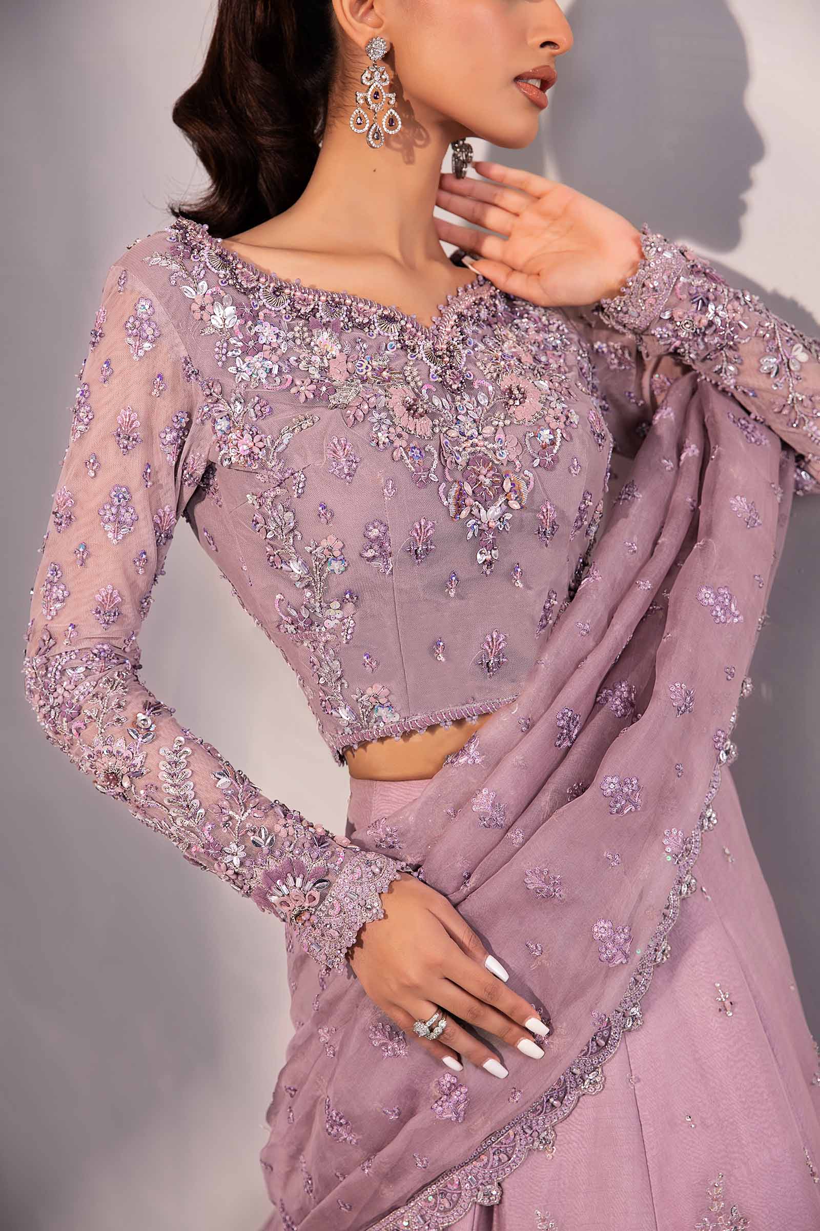 Pakistani Lilac Embellished Organza Lehenga Saree (2-Piece) - Image 6