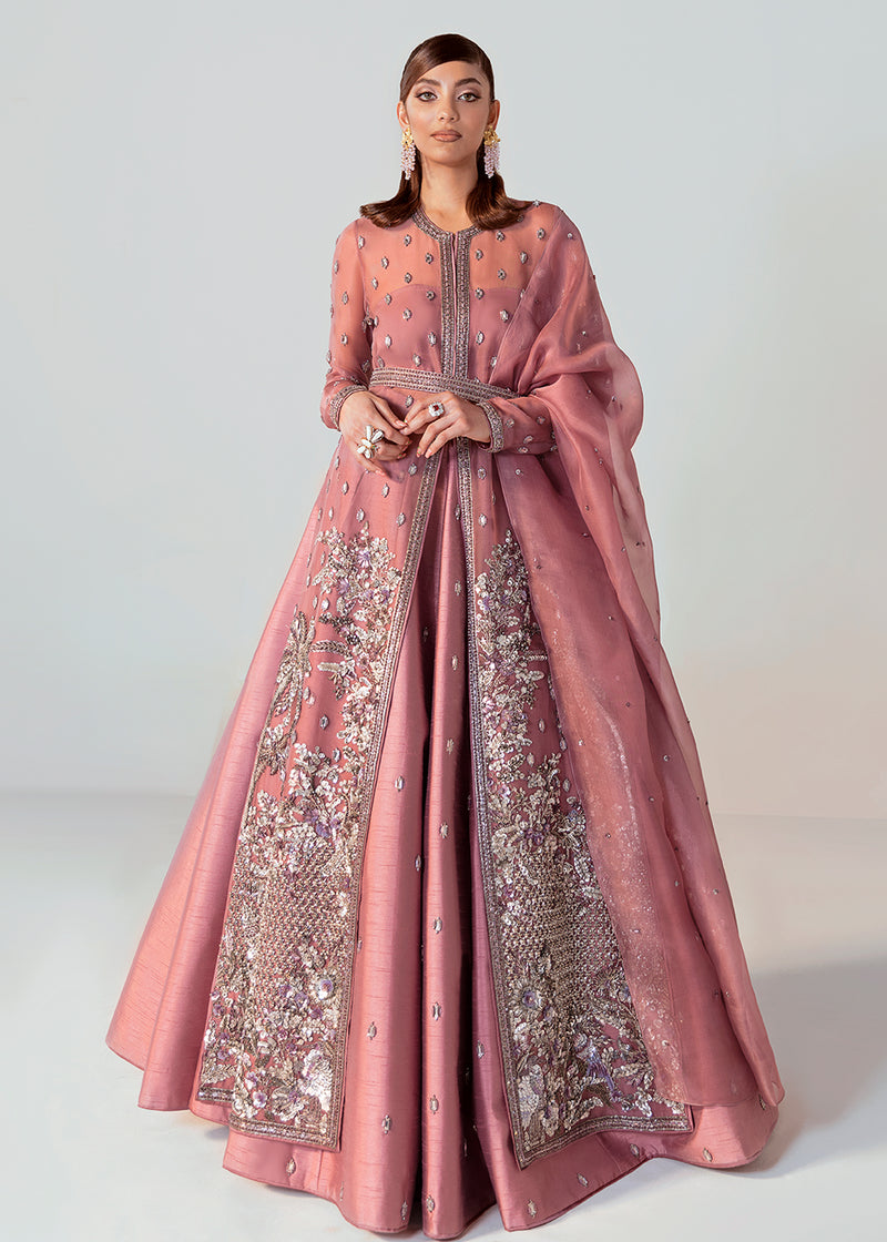 Pakistani Lilac Embellished Organza Jacket with Raw Silk Lehenga (3-Piece) - Image 1
