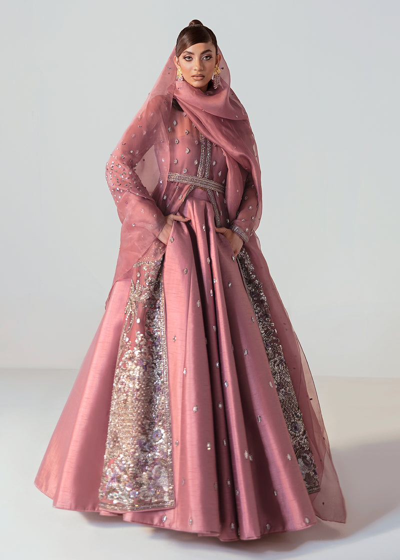 Pakistani Lilac Embellished Organza Jacket with Raw Silk Lehenga (3-Piece) - Image 2