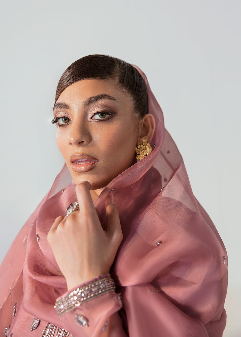 Pakistani Lilac Embellished Organza Jacket with Raw Silk Lehenga (3-Piece) - Image 4