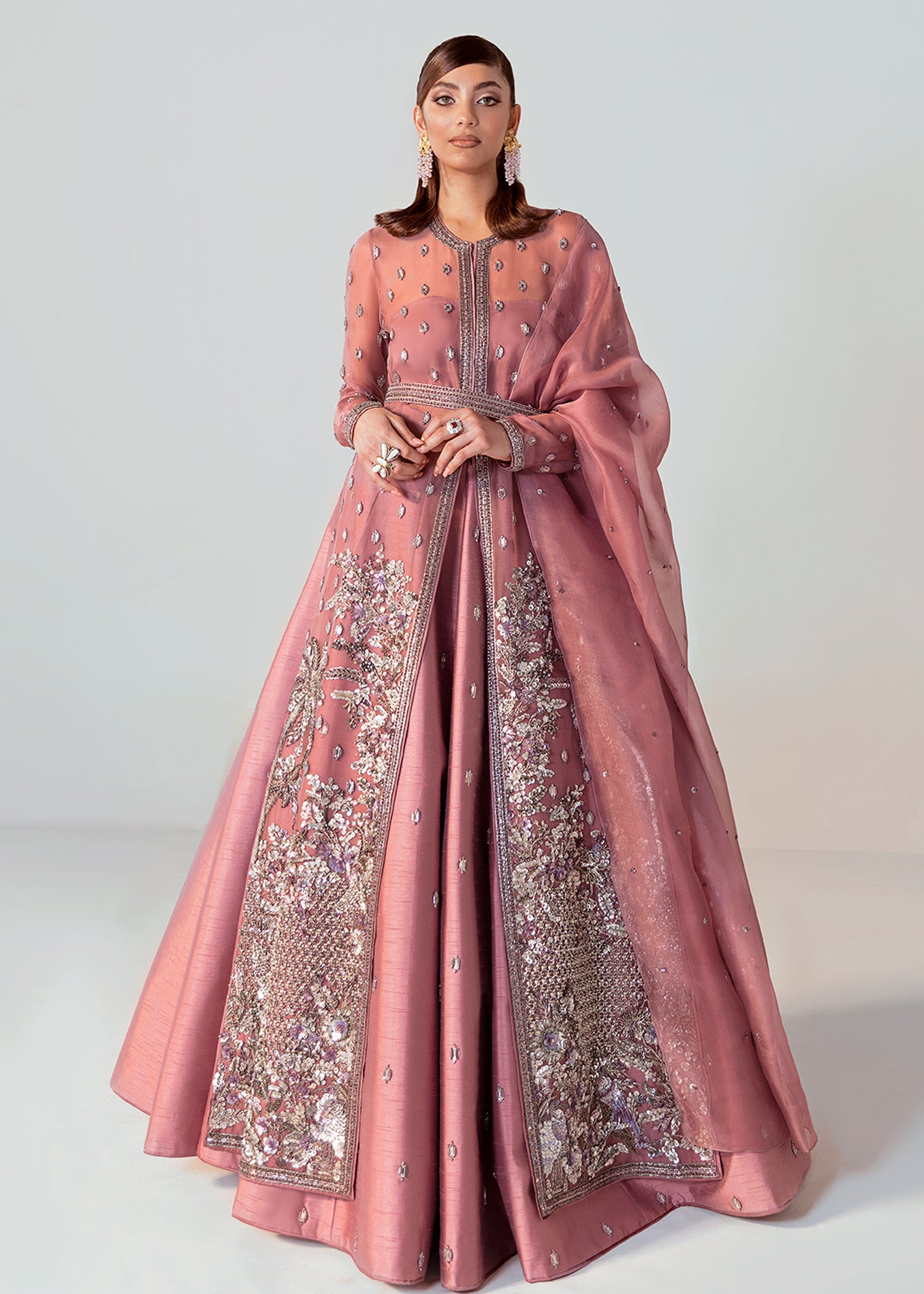 Lilac Embellished Organza Jacket Lehenga (3-Piece) - Image 2