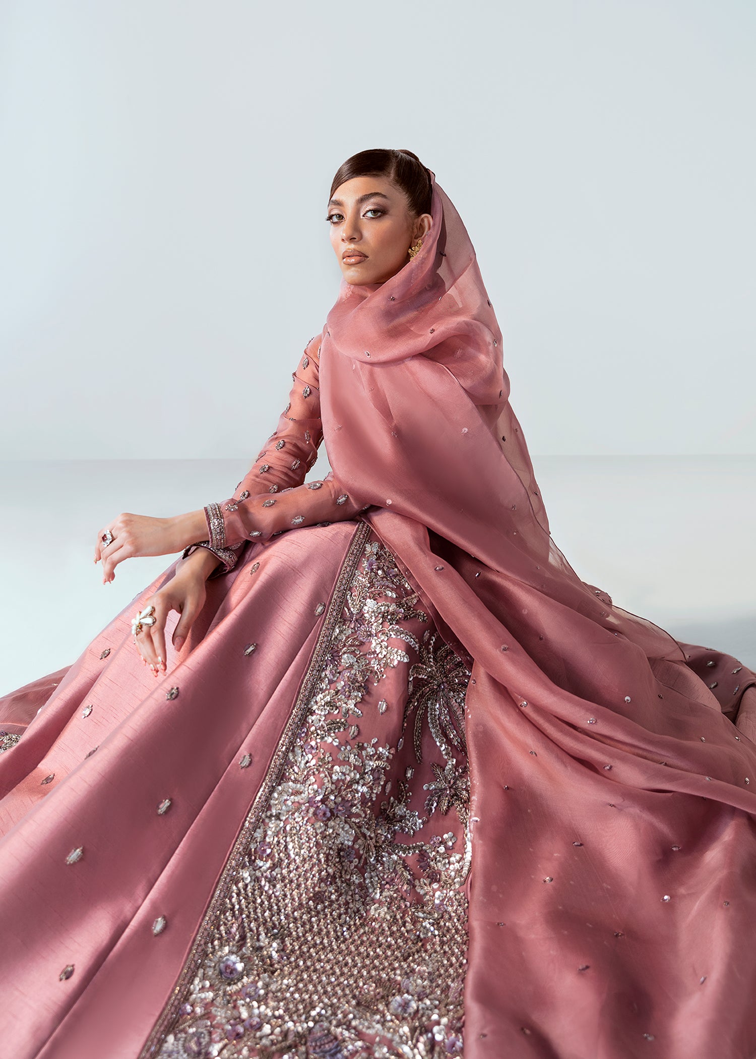 Lilac Embellished Organza Jacket Lehenga (3-Piece) - Image 4