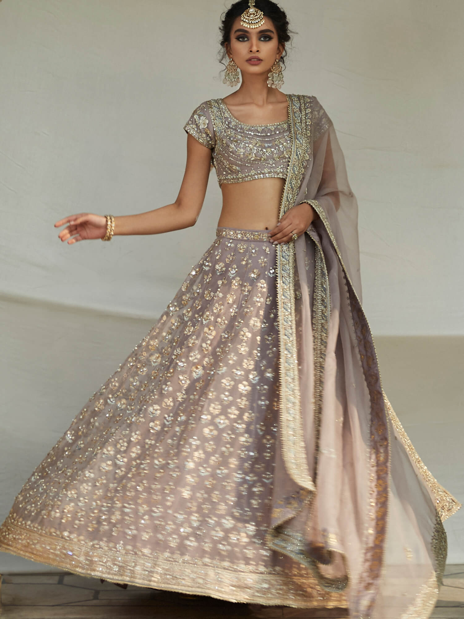 Pakistani Lavender Zardozi Organza Lehenga Choli (3-Piece) - Image 1