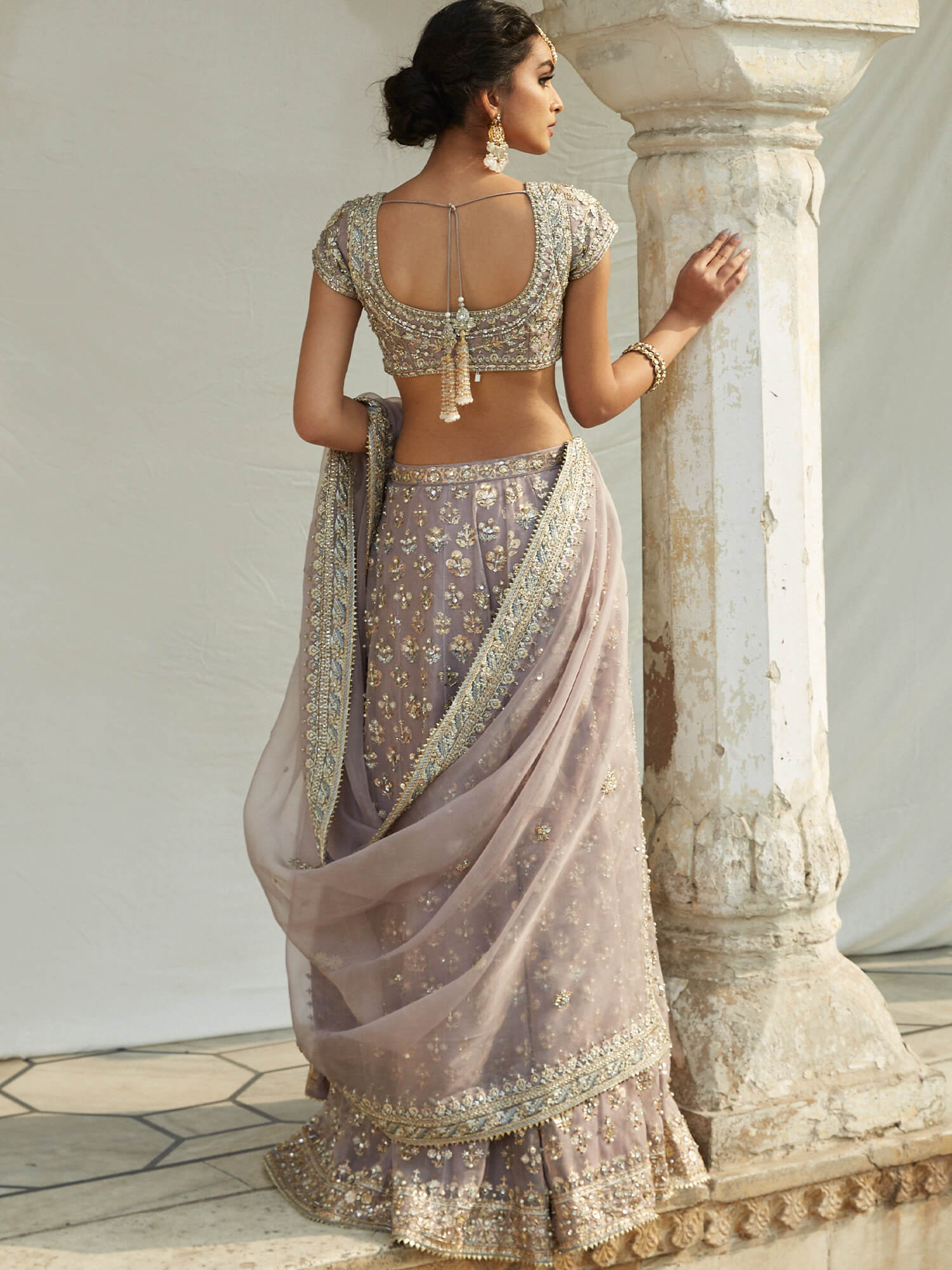 Pakistani Lavender Zardozi Organza Lehenga Choli (3-Piece) - Image 4