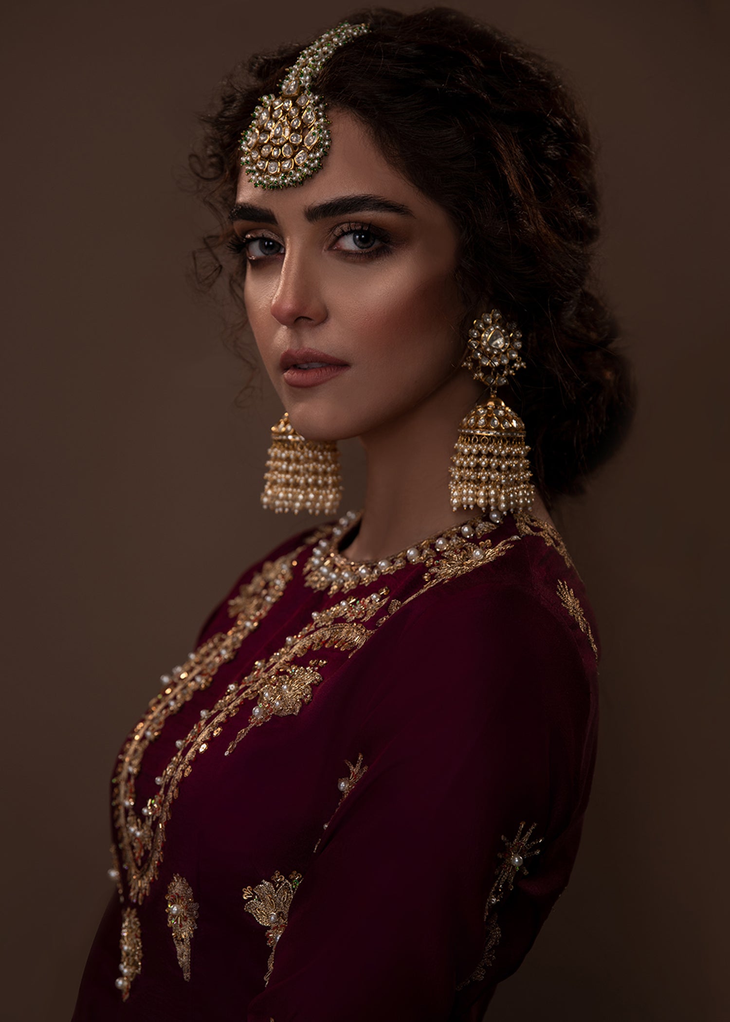 Pakistani Plum Aari Zardozi Raw Silk Bridal Lehenga (3-Piece) - Image 3