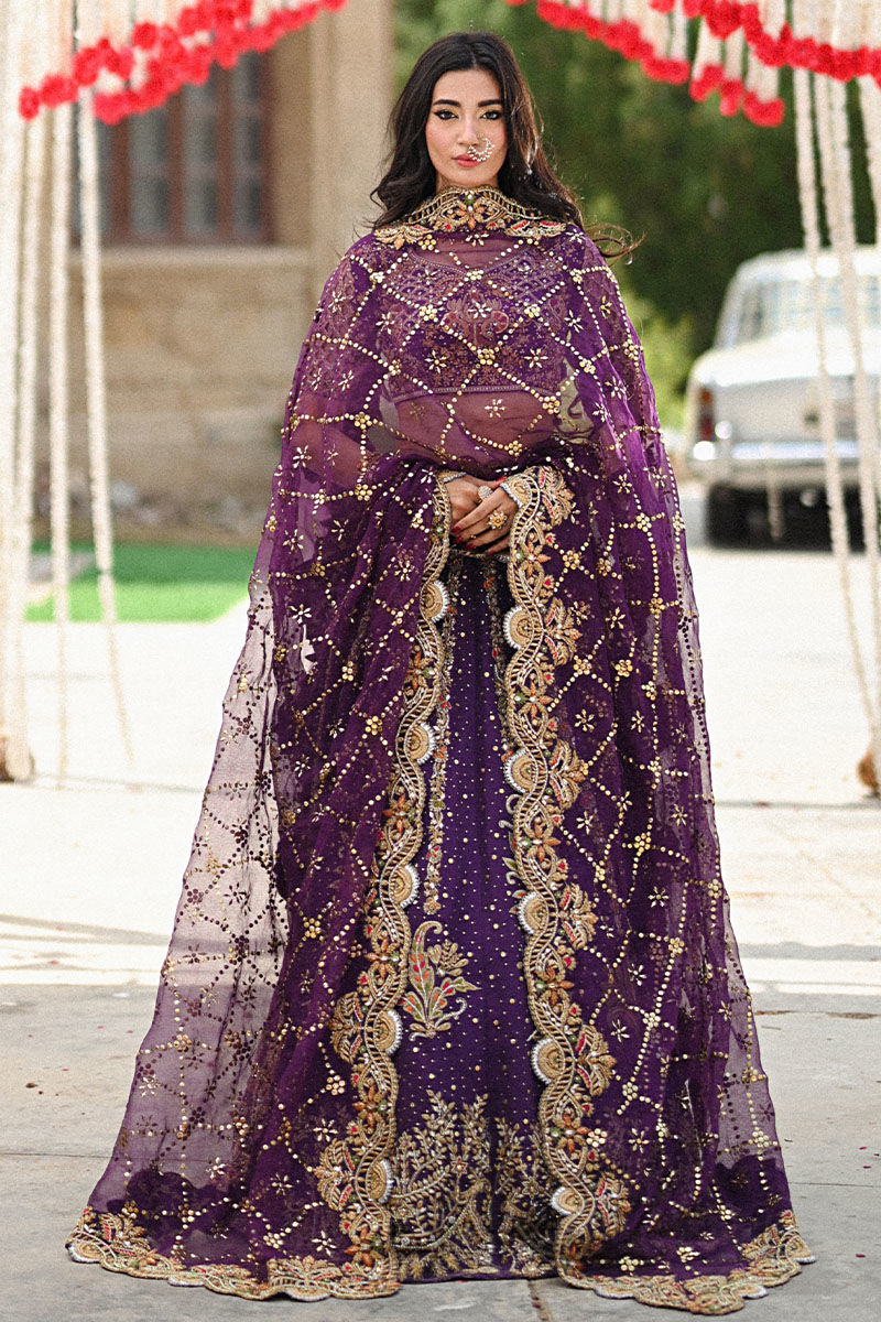 Pakistani Regal Purple Embroidered Pure Raw Silk Lehenga Choli (3-Piece) - Image 7