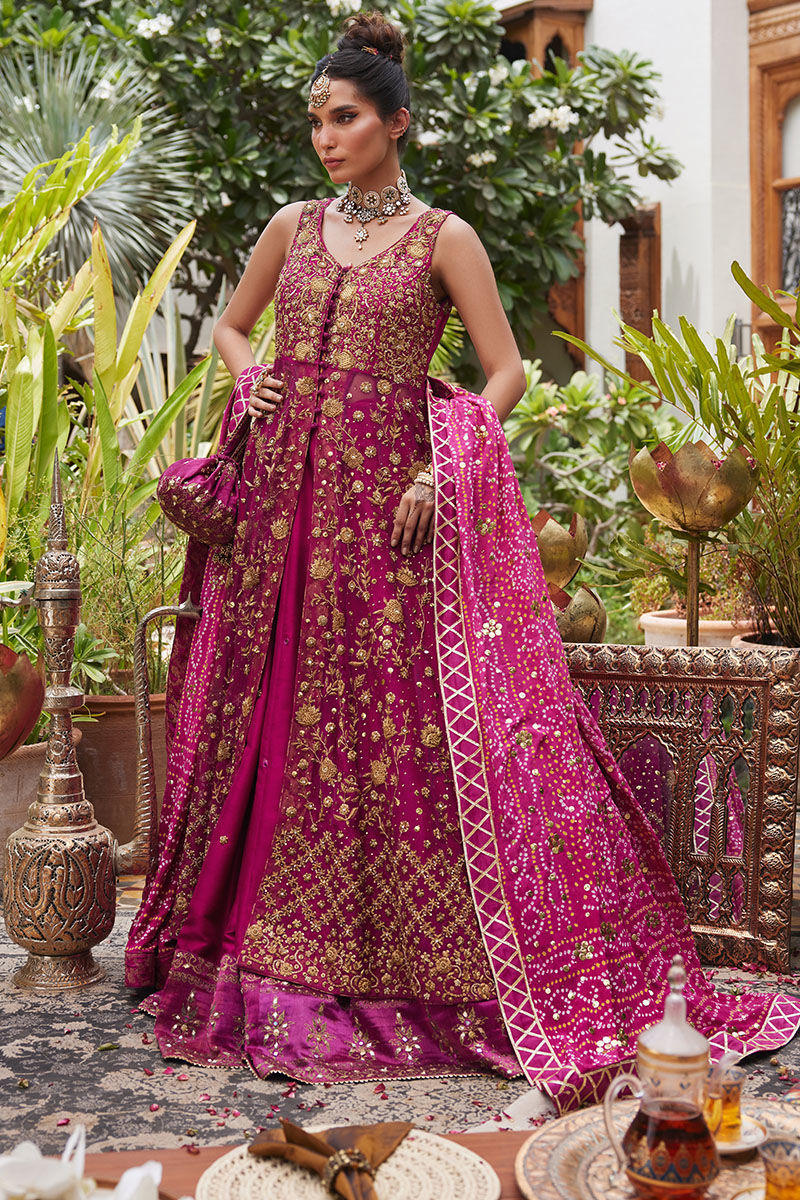Magenta Purple Embellished Net Organza Kalidar Lehenga (3-Piece) - Image 1