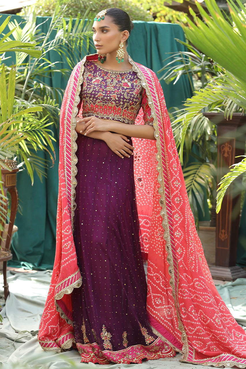 Deep Purple Qora-Dubka Raw Silk Lehenga (3-Piece) - Image 3