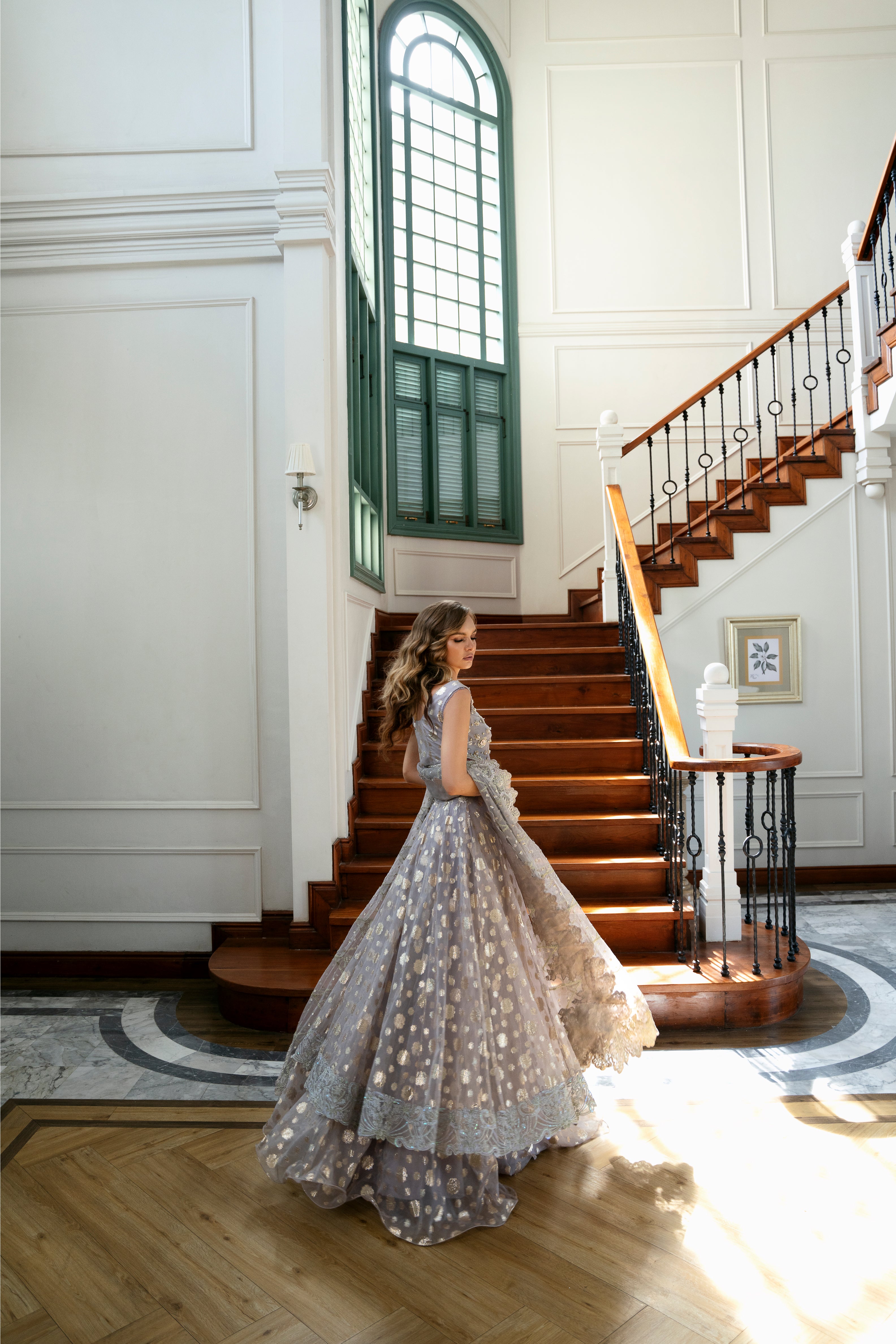 Lavender Embroidered Raw Silk & Jamawar Lehenga (3-Piece) - Image 4