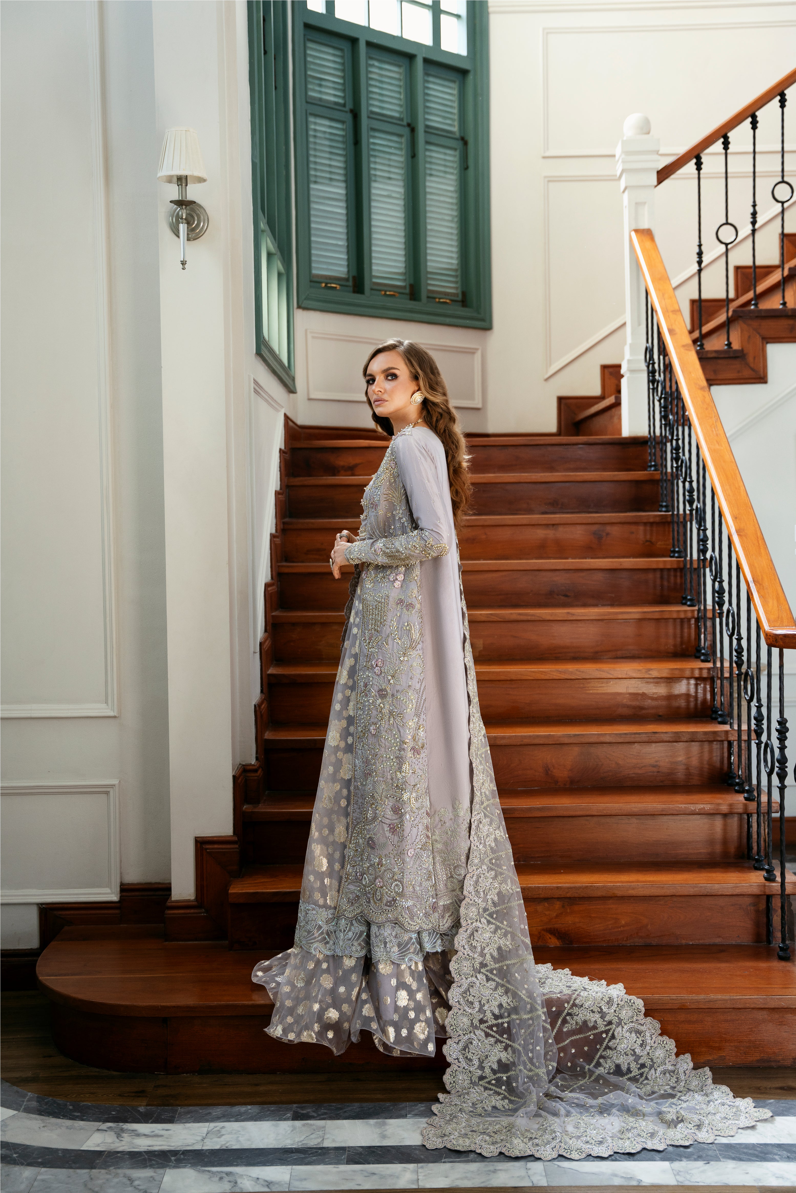 Lavender Embroidered Raw Silk & Jamawar Lehenga (3-Piece) - Image 6