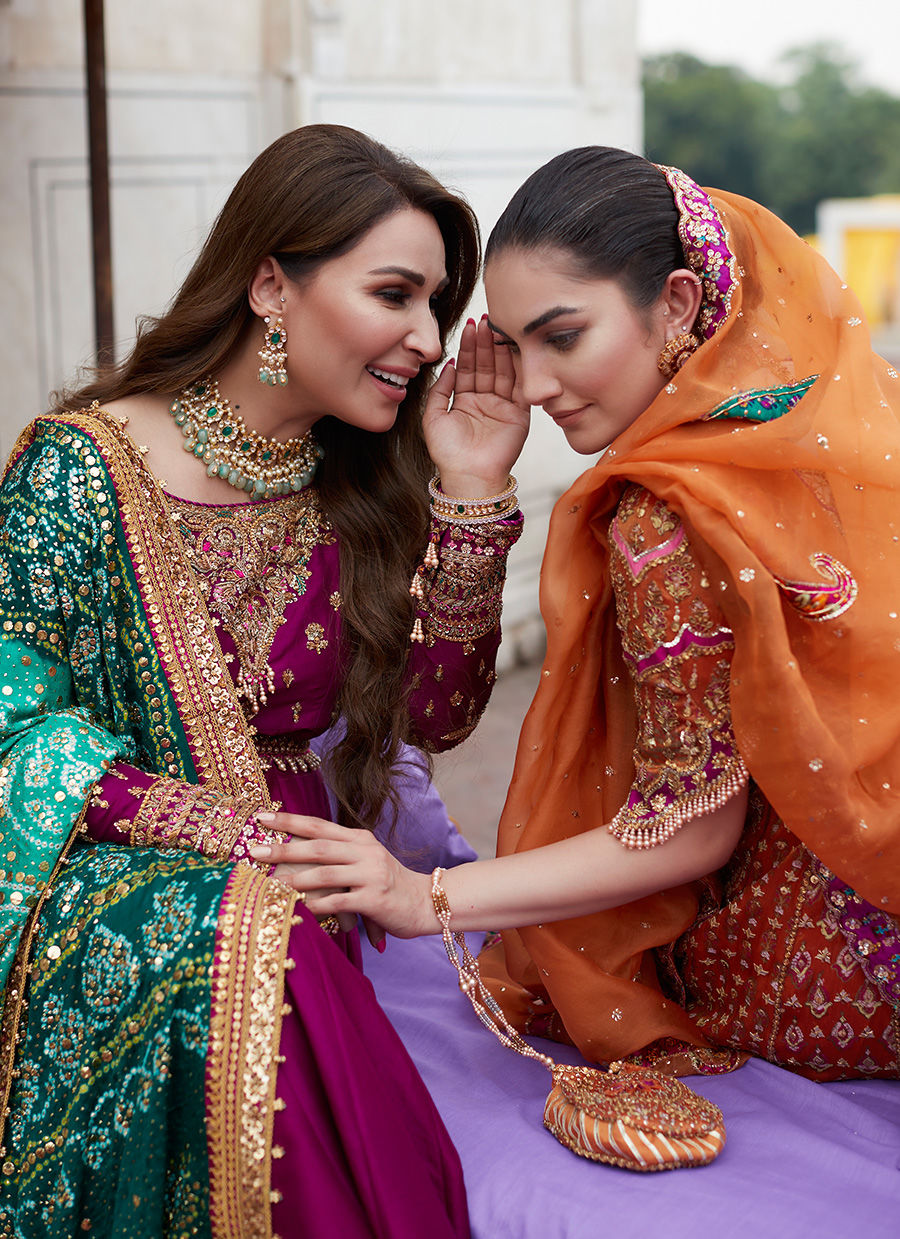 Pakistani Deep Plum Embellished Raw Silk Kalidaar Lehenga (3-Piece) - Image 6