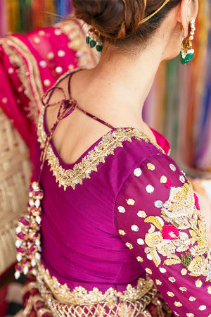 Plum Gota Mukesh Raw Silk Bridal Lehenga (3-Piece) - Image 12