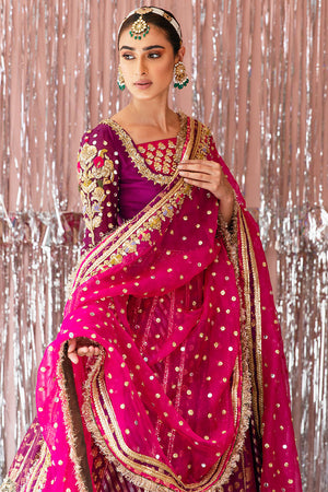 Plum Gota Mukesh Raw Silk Bridal Lehenga (3-Piece) - Image 3