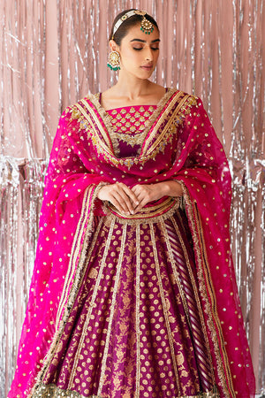Plum Gota Mukesh Raw Silk Bridal Lehenga (3-Piece) - Image 4