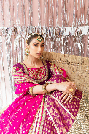 Plum Gota Mukesh Raw Silk Bridal Lehenga (3-Piece) - Image 6