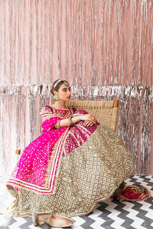 Plum Gota Mukesh Raw Silk Bridal Lehenga (3-Piece) - Image 7