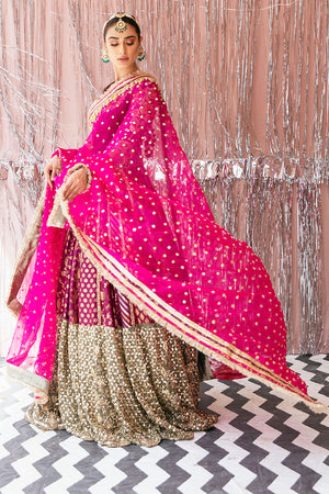 Plum Gota Mukesh Raw Silk Bridal Lehenga (3-Piece) - Image 9