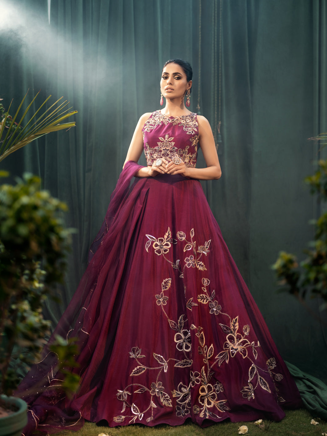 Pakistani Purple Cut Dana Resham Raw Silk Lehenga Choli (3-Piece) - Image 1