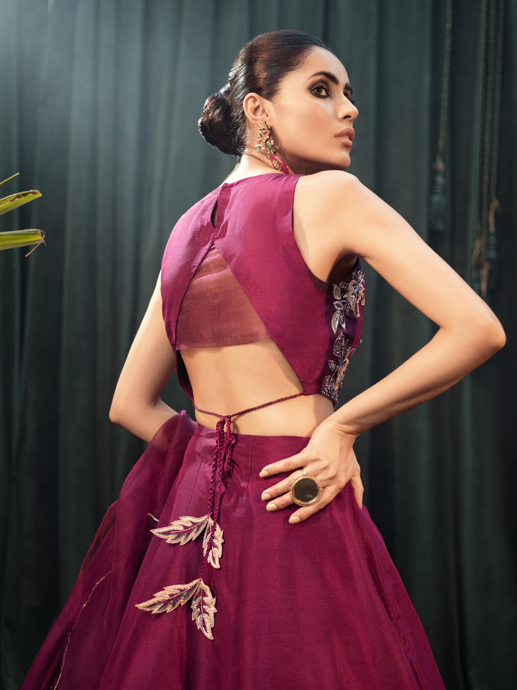 Pakistani Purple Cut Dana Resham Raw Silk Lehenga Choli (3-Piece) - Image 5