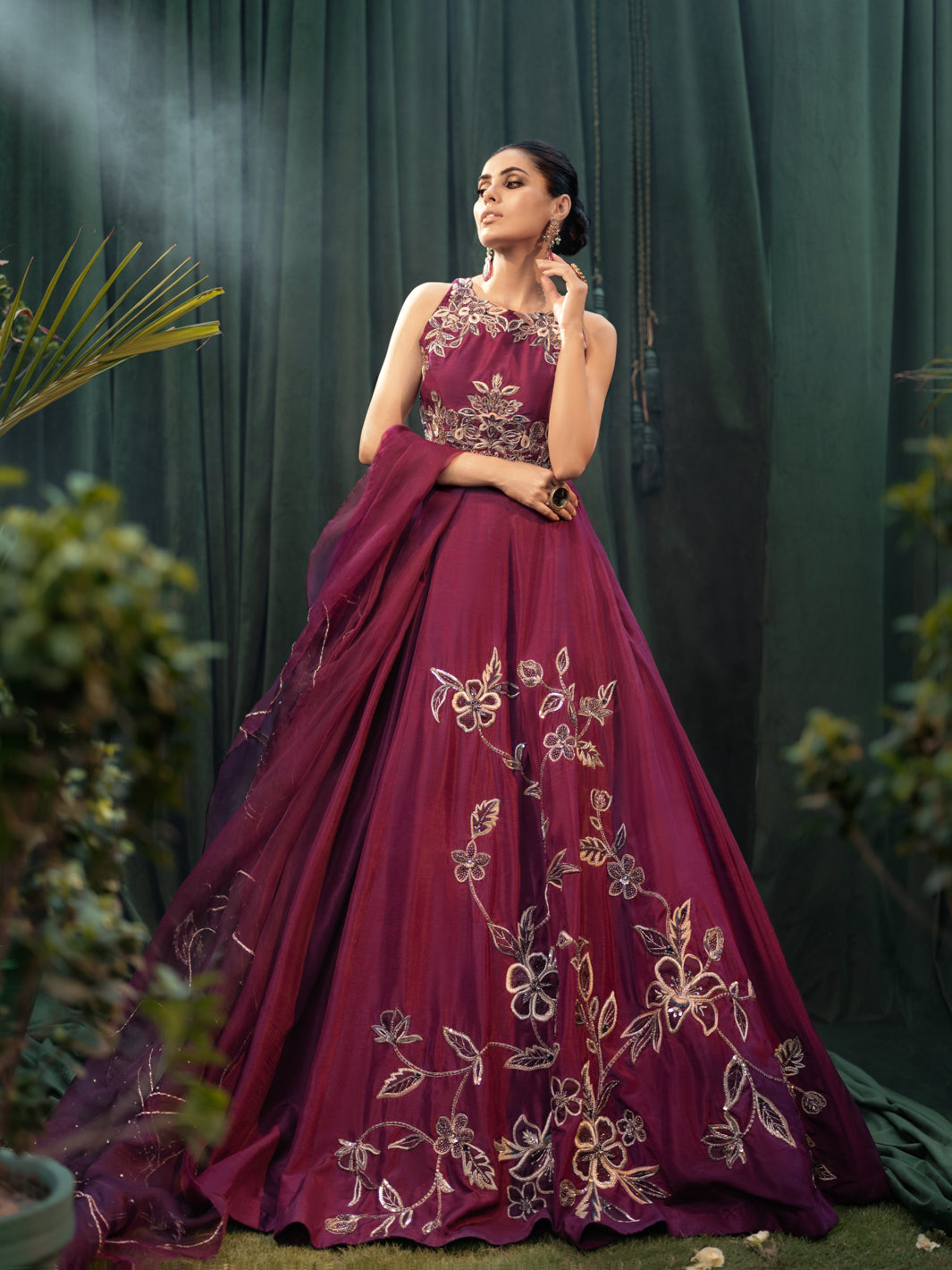 Purple Cut Dana Resham Raw Silk Lehenga Choli (3-Piece) - Image 2