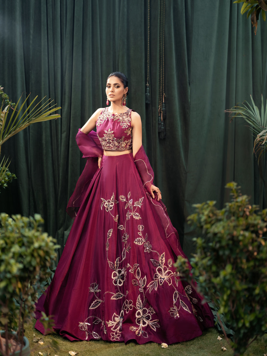 Purple Cut Dana Resham Raw Silk Lehenga Choli (3-Piece) - Image 4