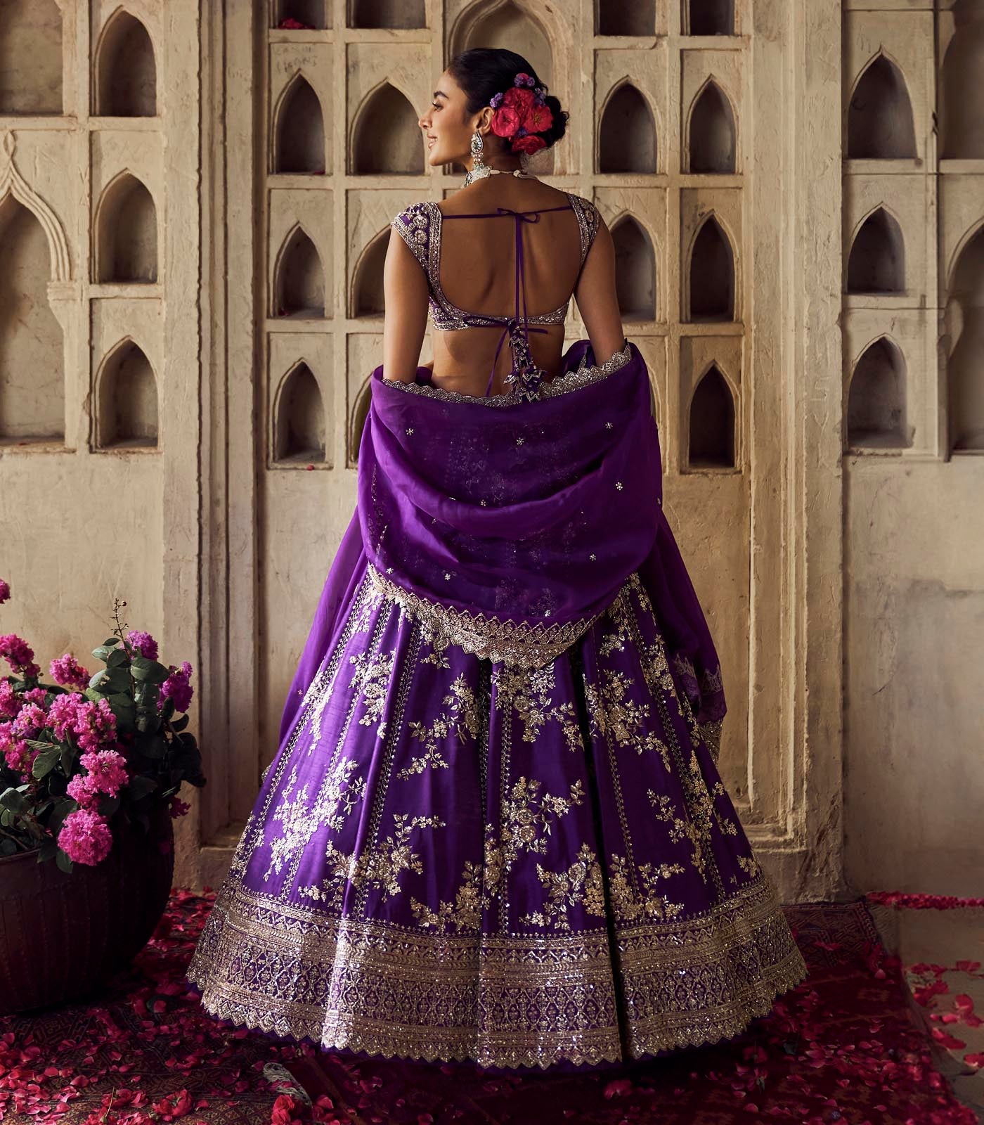 Purple Embroidered Raw Silk Lehenga Set (3-Piece) - Image 2
