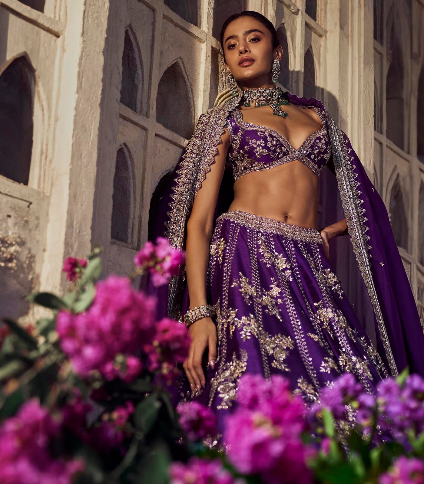 Purple Embroidered Raw Silk Lehenga Set (3-Piece) - Image 4
